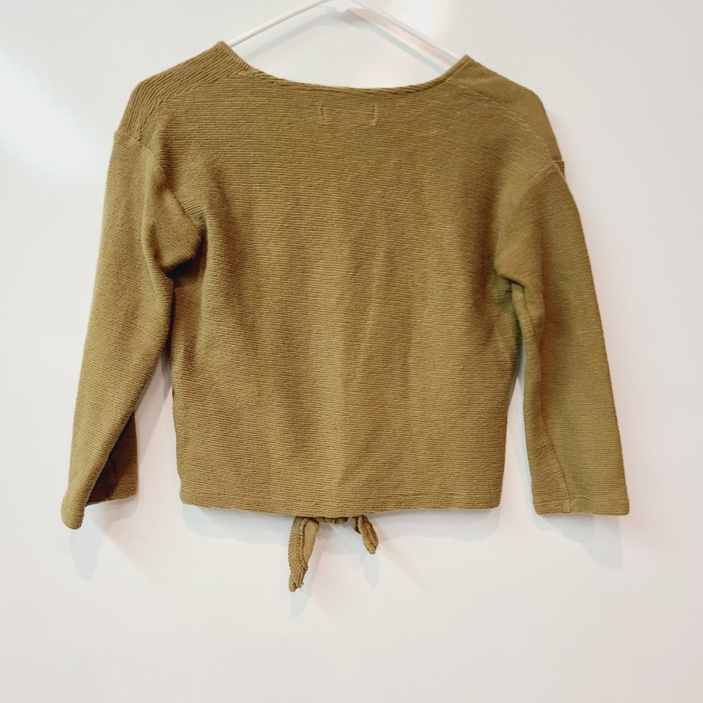 Madewell Shirt Texture Thread Olive Green Crop Top Tie Front Womens XXS - Picture 4 of 8